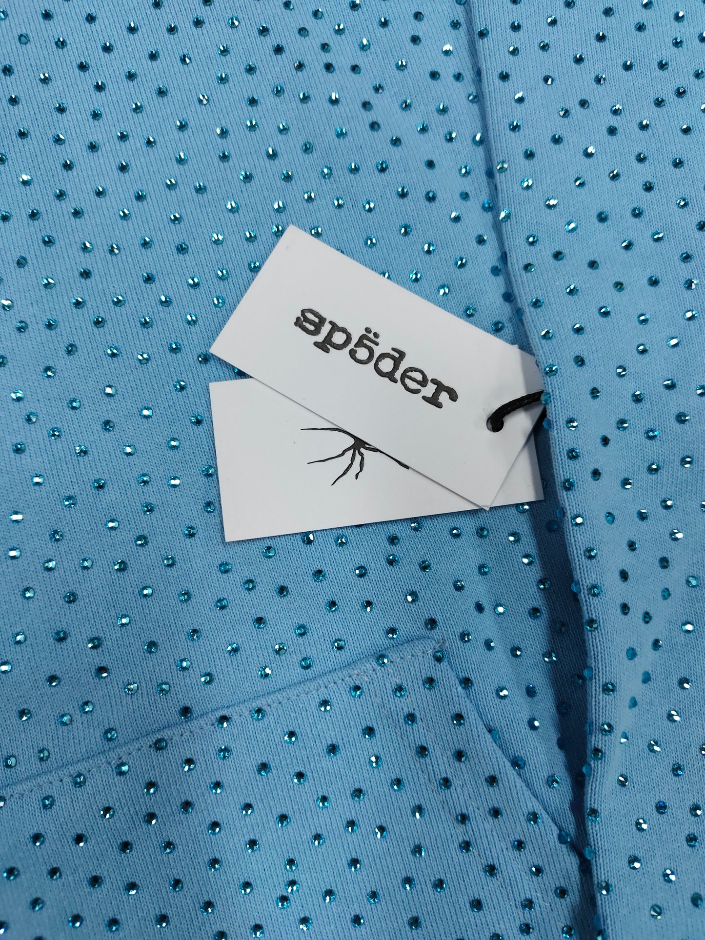 Light Blue Rhinestone Sp5der Hoodie