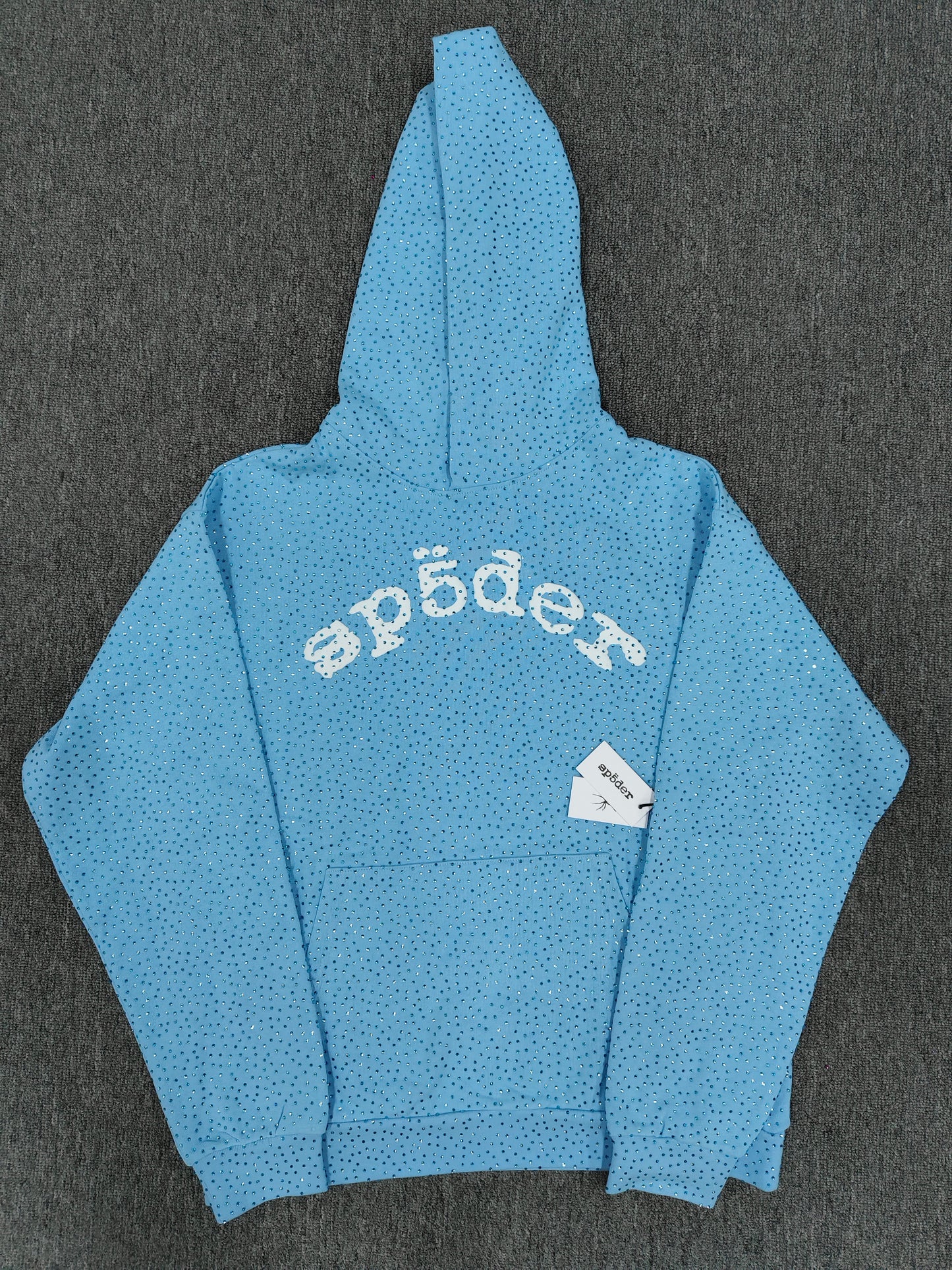 Light Blue Rhinestone Sp5der Hoodie