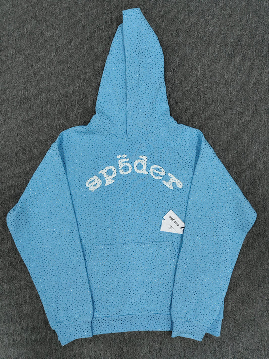 Light Blue Rhinestone Sp5der Hoodie