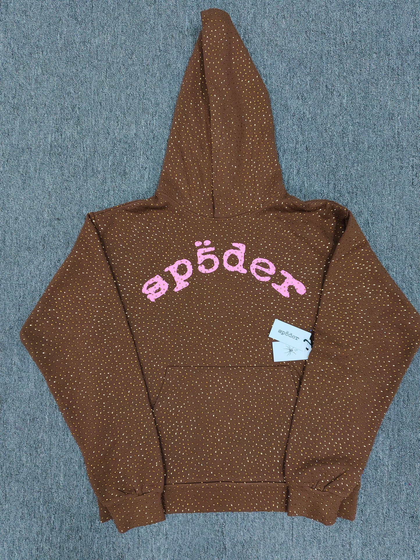 Brown Rhinestone Sp5der Hoodie