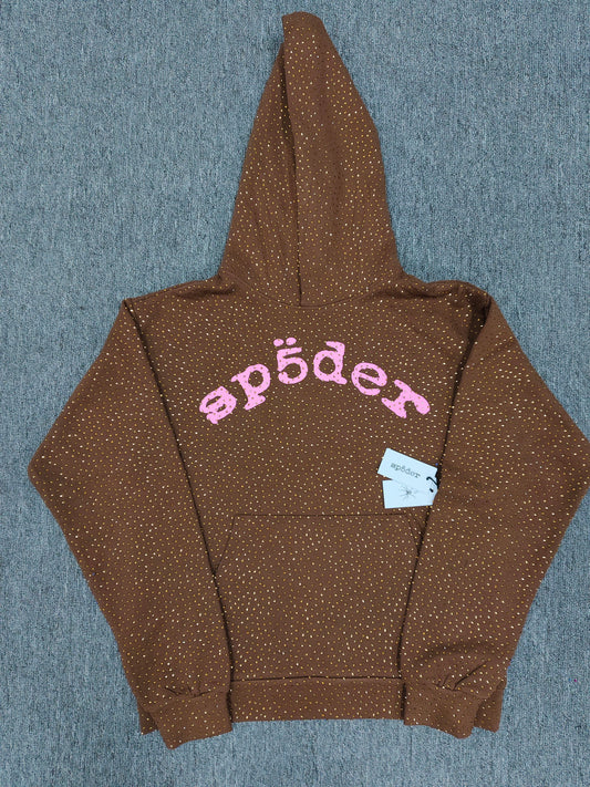Brown Rhinestone Sp5der Hoodie