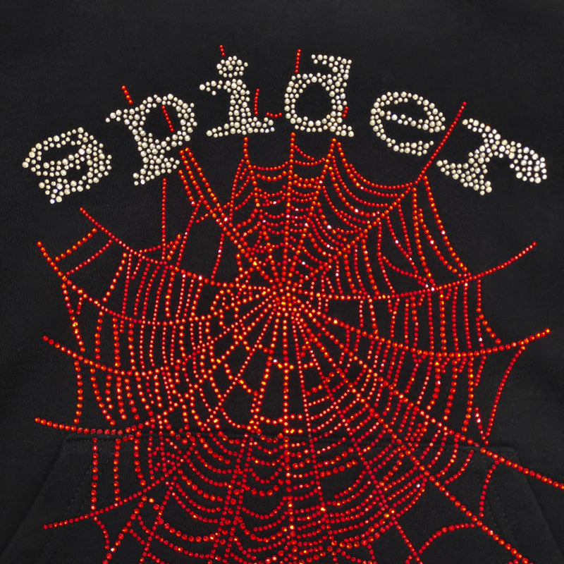 Black and Red Rhinestone Sp5der Hoodie