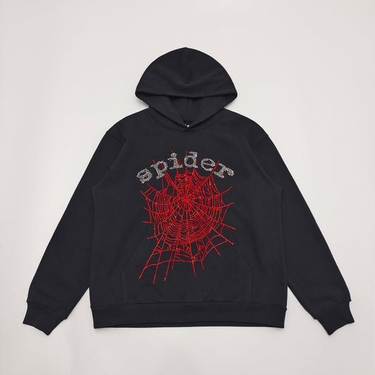 Black and Red Rhinestone Sp5der Hoodie
