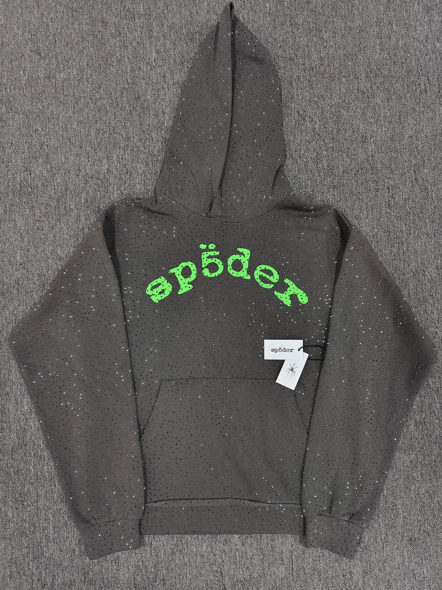 Dark Grey Rhinestone Sp5der Hoodie