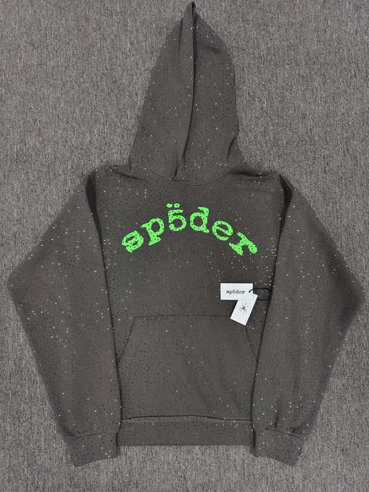 Dark Grey Rhinestone Sp5der Hoodie