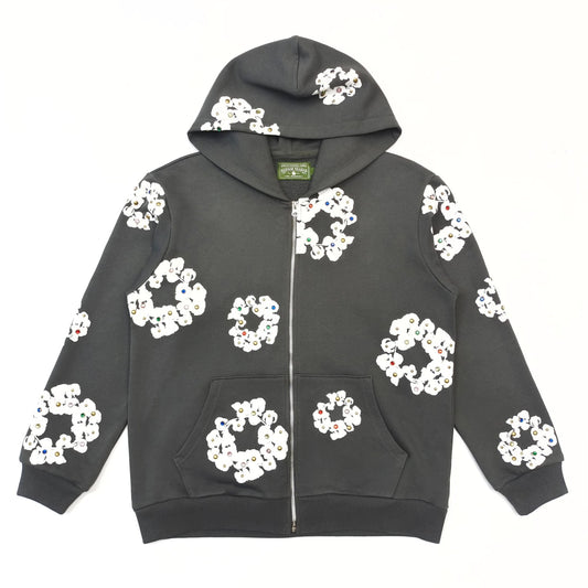 Denim Tear Rhinestone Zip-Up Hoodie